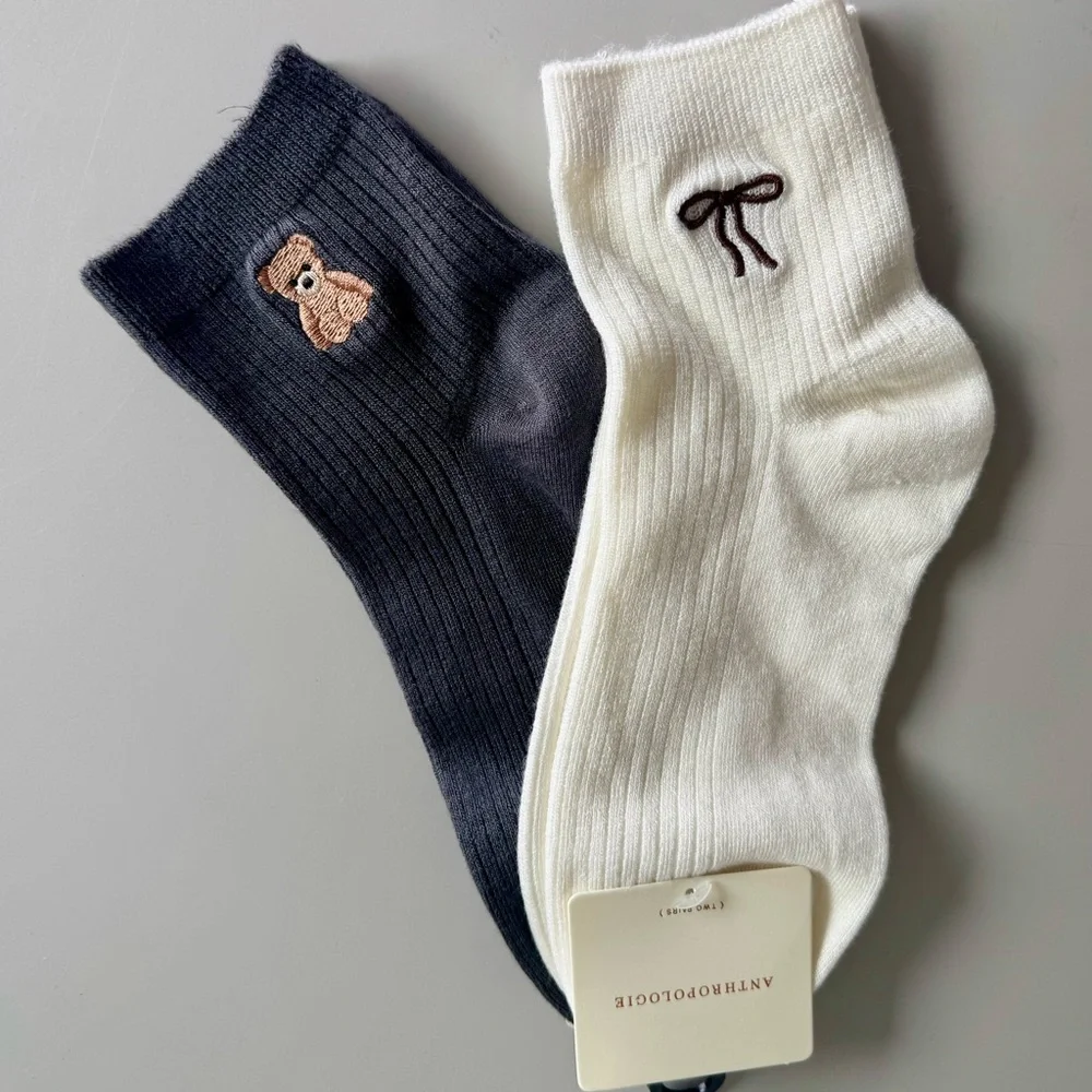 Anthropologie Women’s 2 Pack NWT Novelty SOCKS Bow and Bear